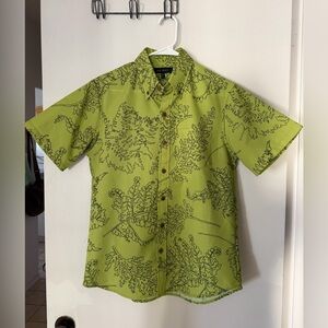 Andy South Hawaii Aloha Shirt Collared XS Green Fern All over print